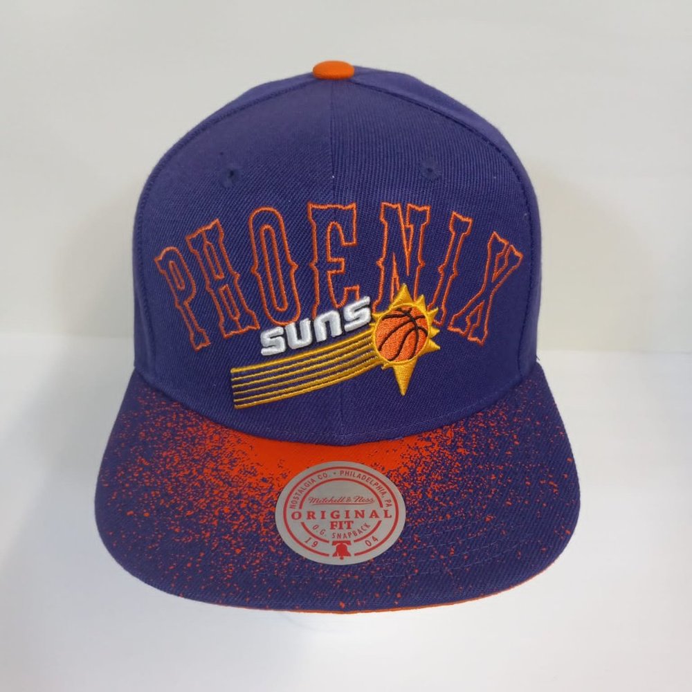 Phoenix Suns Mitchell & Ness Blue and Orange Spraypaint Snapback Hat NWT